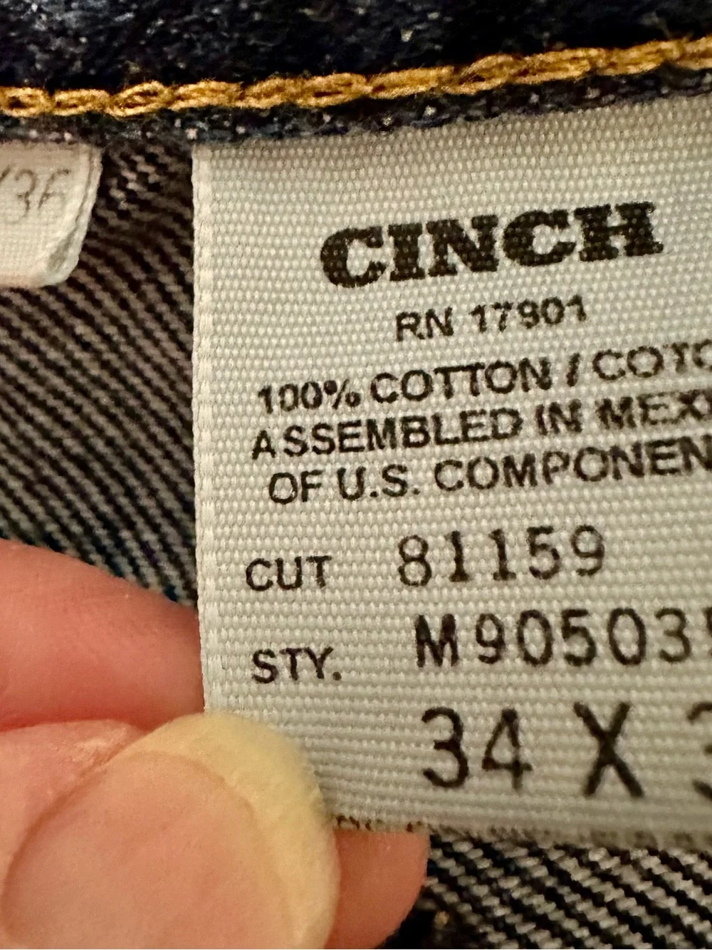 Men’s Cinch Green Label Denim Jeans Tag with Gold Stitching Detail